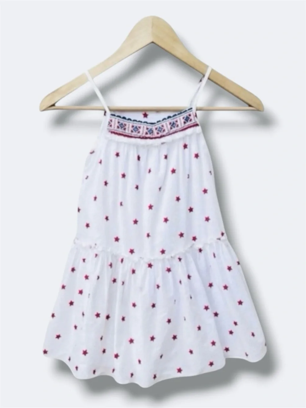 Pink Violet Dress Girls 5 White Red Star Tiered Gauze Sundress Summer Patriotic